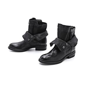 Vera Wang Lavender Ozita Bootie Ankle Boot Combat Double Shaft Black Leather 7.5